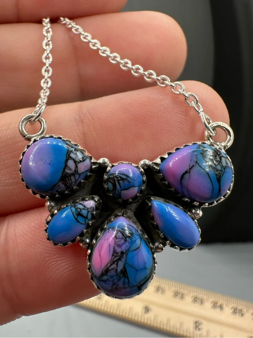 Monarch Dahlia Turquoise 925 Sterling Silver Pendant Cluster Necklace
